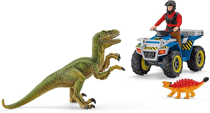 Schleich Dinosaurs, Dinosaur Toy Set for Boys and Girls, Quad Escape from Velociraptor Set with ATV Truck, Ages 4+ - Figurio