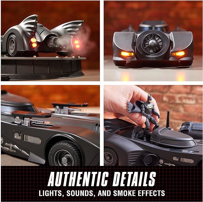 DC Comics, Official 1989 Batmobile RC, Exclusive Batman Figure, Limited Edition Collector's Item, Smoke Effects, Batcave Chargeable Base, Ages 14+ - Figurio