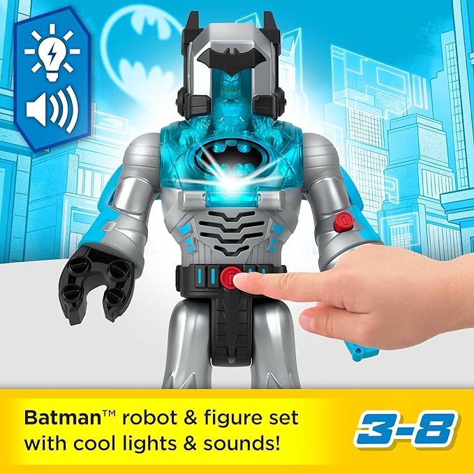 Fisher-Price Imaginext DC Super Friends Batman Toy Insider & Exo Suit 12-Inch Robot with Lights Sounds & Figure for Ages 3+ Years, Defender Grey - Figurio