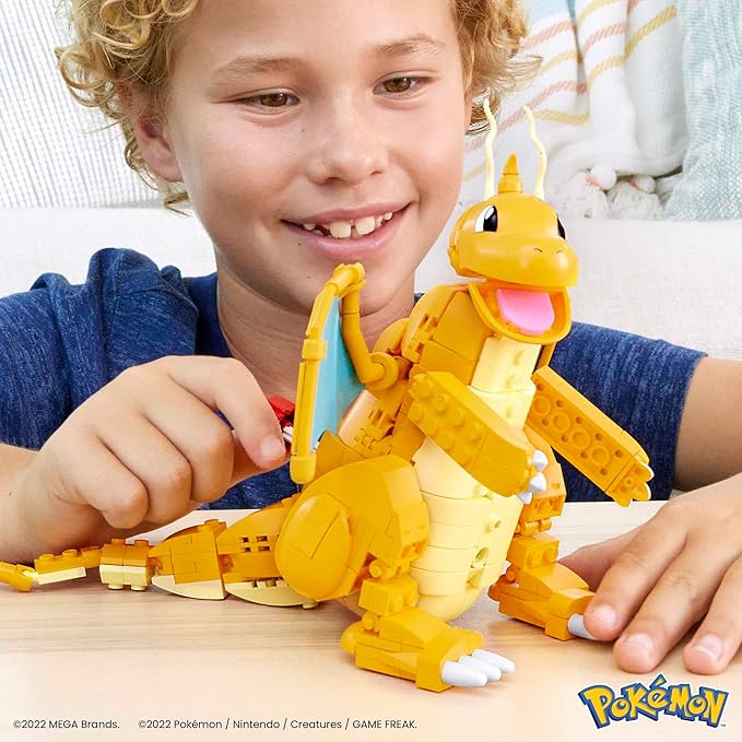 MEGA Pokémon Building Toys Set Dragonite with 388 Pieces, Articulated and Poseable with Motion, 7 Inches Tall, for Kids - Figurio