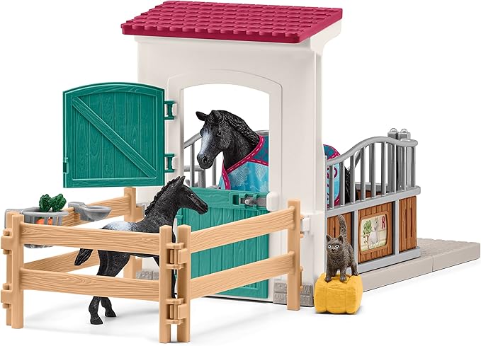 Schleich Horse Club — 34-Piece Stall Playset, Stable Play Set Extension with Mare and Foal Figurines, Toys for Girls & Boys Ages 5+ - Figurio