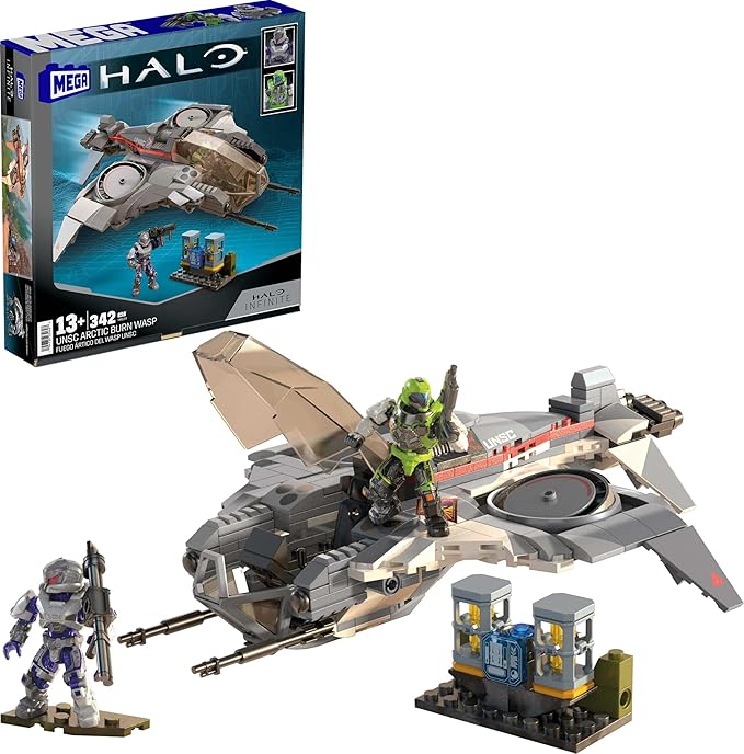 Mega Halo Action Figure Building Toy, UNSC Arctic Burn Wasp with 342 Pieces and 2 Poseable Figures, for Collectors - Figurio