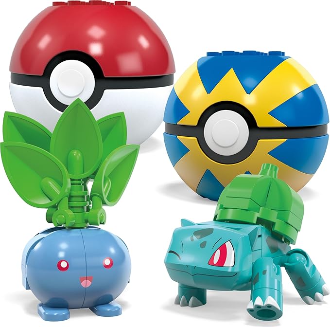 Mega Pokémon Building Toys Set Grass-Type Trainer Team with 118 Pieces, 4 Poseable Character, 2 Inches Tall, for Kids - Figurio