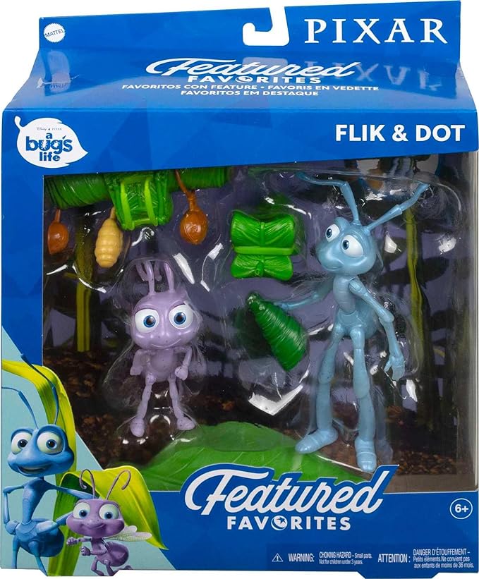 Mattel Disney and Pixar Featured Favorites Flik & Dot A Bug's Life Collectable Figures with Accessories, Highly Posable with Authentic Look, Collectors Gift Ages 6 Years & Up - Figurio