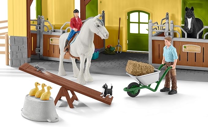 Schleich Farm World, 30-Piece Playset, Farm Toys and Farm Animals for Kids Ages 3-8, Horse Stable 10.5 x 49 x 34.5 cm - Figurio