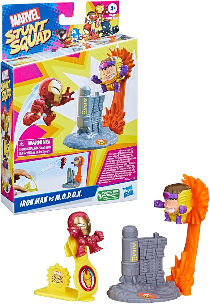 Marvel Stunt Squad Iron Man vs. M.O.D.O.K. Playset, 1.5-Inch Super Hero Action Figures, Toys for Kids Ages 4 and Up - Figurio