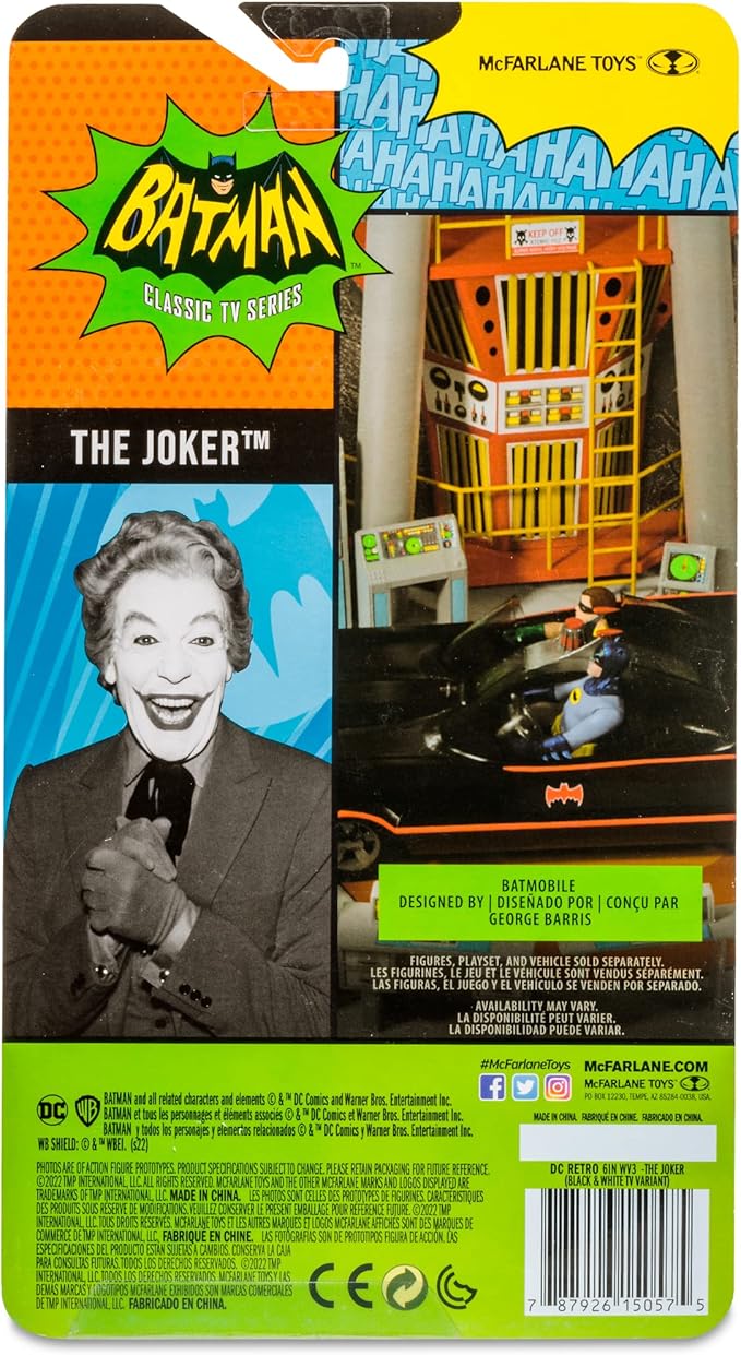 McFarlane Toys, DC Multiverse, 5-inch DC Retro The Joker (Black and White) Action Figure with Action Word Bubbles, Collectible DC Retro 1960's TV Figure – Ages 12+ - Figurio