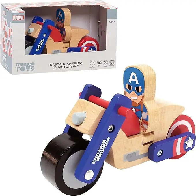 Disney Wooden Toys Just Play Captain America and Motorcycle, Figure and Vehicle, Officially Licensed Kids Toys for Ages 18 Month, Amazon Exclusive - Figurio