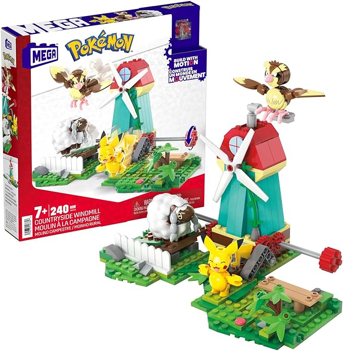 MEGA Pokémon Building Toys Set, Countryside Windmill with 240 Pieces, Motion and 3 Poseable Action Figures, for Kids - Figurio