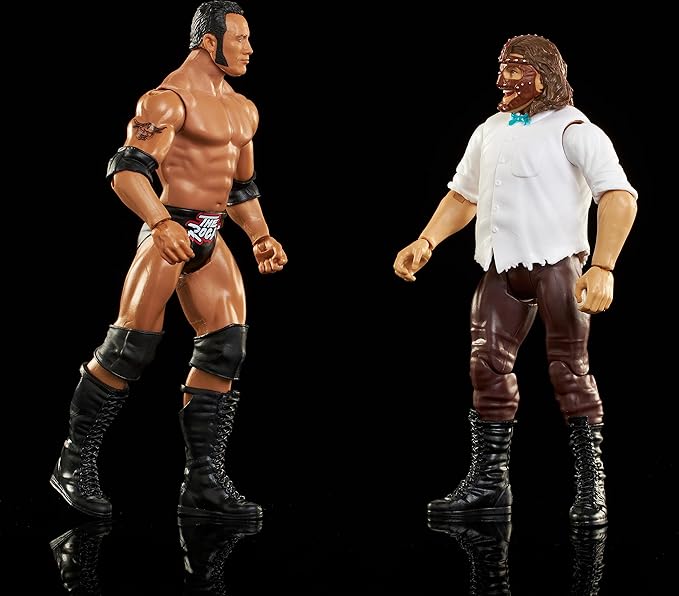 Mattel WWE The Rock vs Mankind Championship Showdown Action Figure 2-Pack with Championship, 6-inch - Figurio