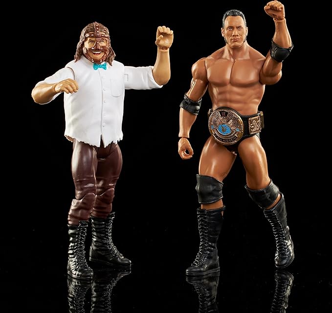 Mattel WWE The Rock vs Mankind Championship Showdown Action Figure 2-Pack with Championship, 6-inch - Figurio