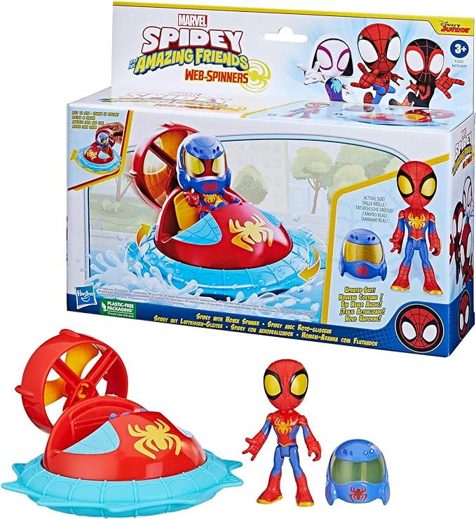 Marvel Spidey and His Amazing Friends Web-Spinners Spidey with Hover Spinner, Car Playset with Vehicle, 4-Inch Scale Action Figure and Accessory, Toy Cars for Kids 3 and Up - Figurio