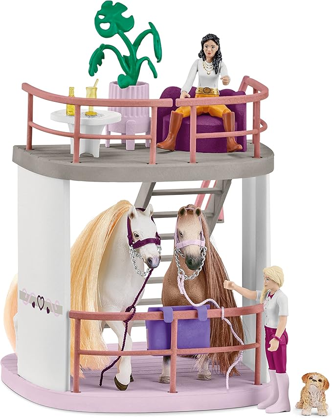 Schleich Horse Club Sofia's Beauties Horse Beauty Salon Stable with Brushing Accessories and Figurines Playset - 99-Piece Horse Beauty Salon Toy for Grooming and Brushing, Gift for Kids Age 4+ - Figurio