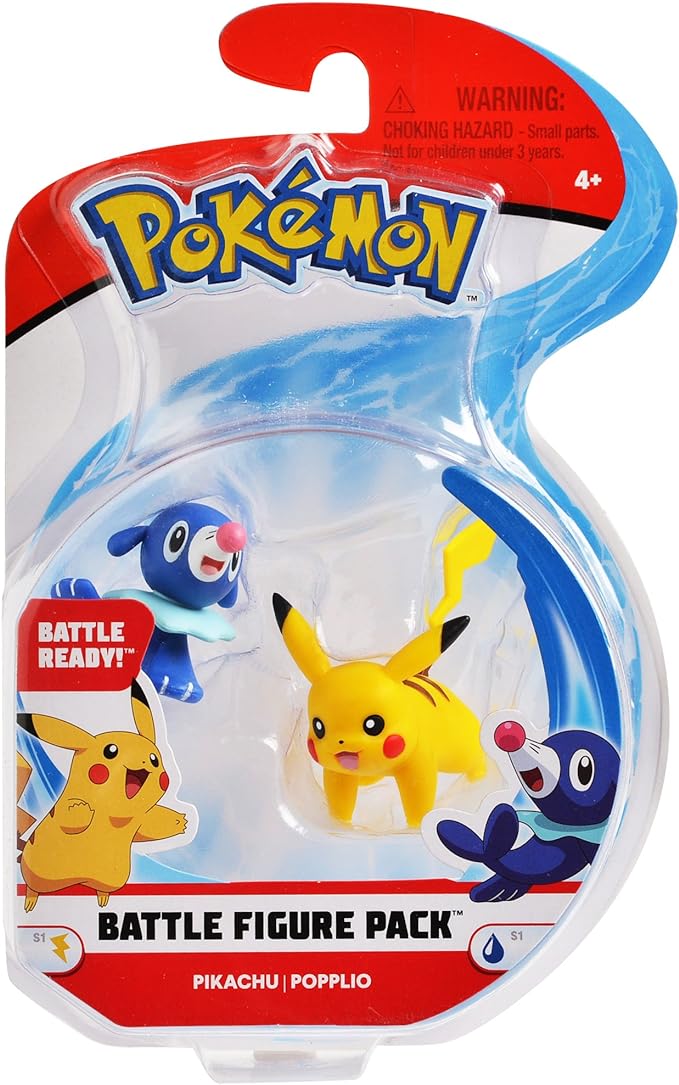 Pokemon 2 Inch Battle Action Figure 2-Pack, includes 2" Pikachu and 2" Popplio (95001) - Figurio