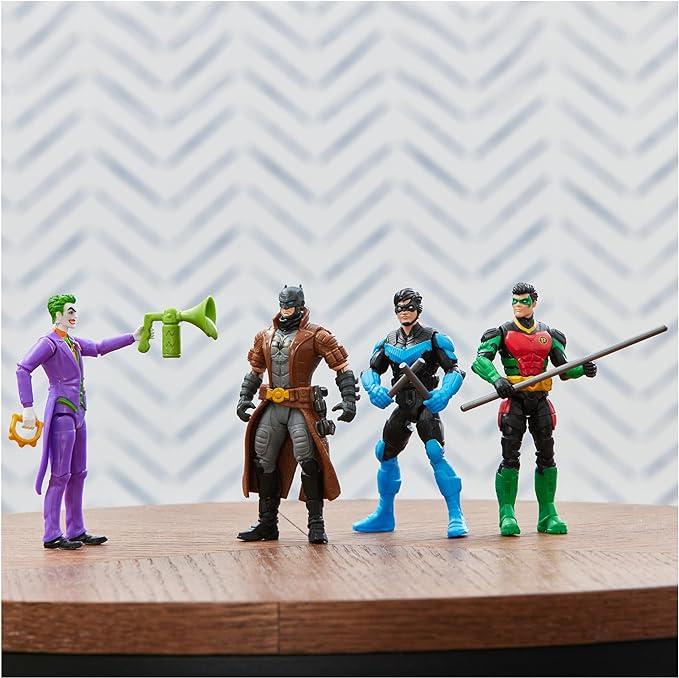 DC Comics, Batman, Team Up 4-Pack (Amazon Exclusive), Batman, The Joker, Robin, Nightwing 4-inch Action Figures, Super Hero Kids Toys for Boys & Girls - Figurio