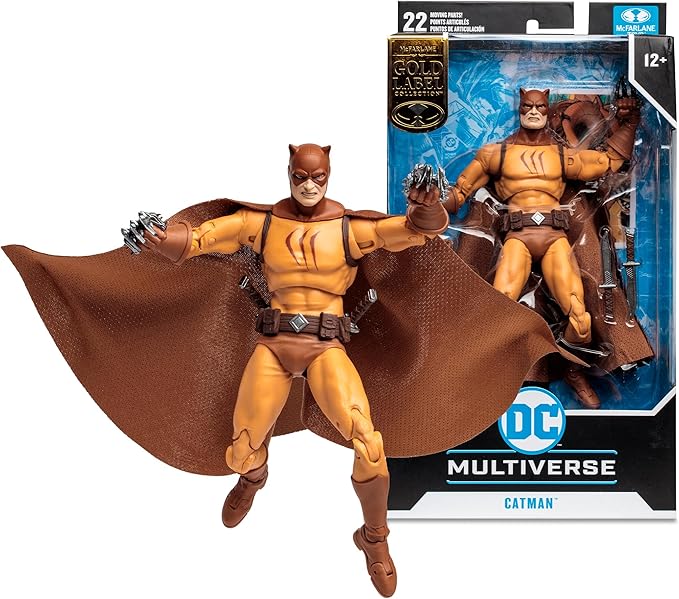 McFarlane DC Multiverse Catman Gold Label 7" Action Figure - Ultra Articulated Collectible with Knives, Claw Hands, and Fabric Cape (Villains United) - Figurio