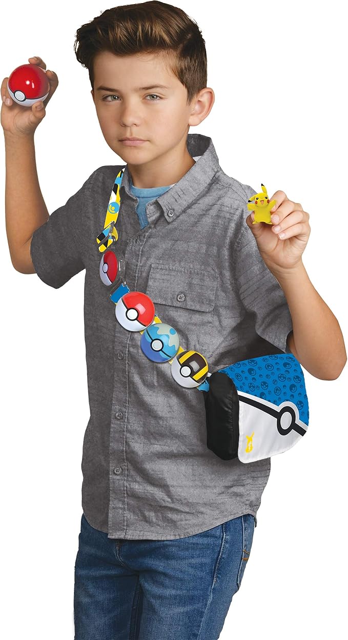 Pokémon Bandolier Set - Features a 2-Inch Pikachu Figure, 2 Clip ‘N’ Go Poke Balls/Belt, and a Carrying Bag - Folds Out Into Battle Mat for 2 Figures - Figurio