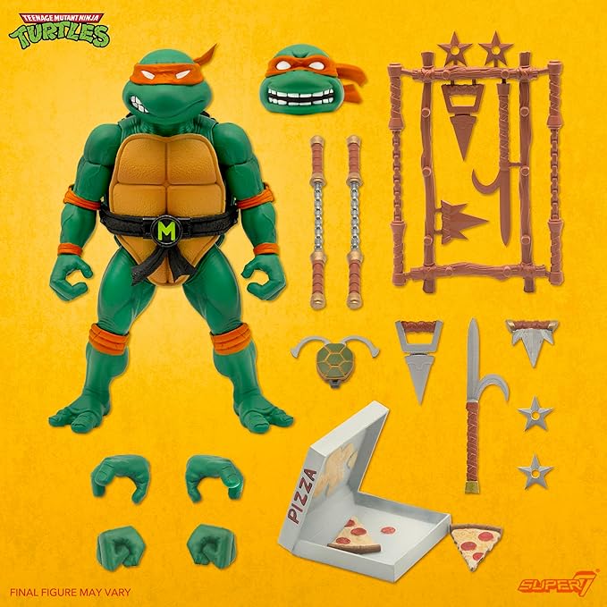 Super7 ULTIMATES! Teenage Mutant Ninja Turtles Michelangelo - 7" TMNT Action Figure with Accessories Classic Cartoon Collectibles and Retro Toys - Figurio