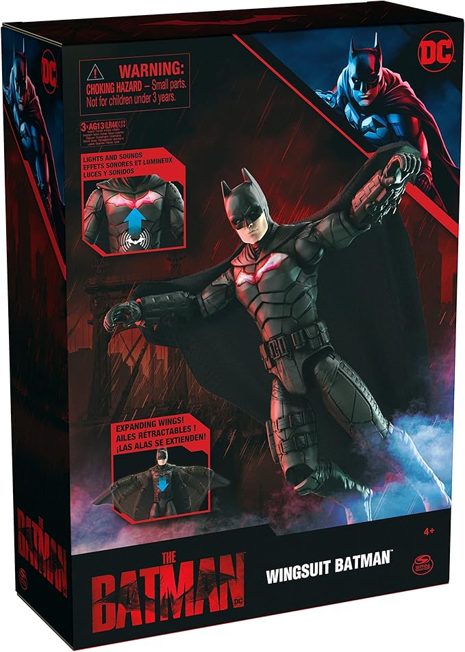 DC Comics, Batman 12-inch Wingsuit Action Figure with Lights and Phrases, Expanding Wings, The Batman Movie Collectible Kids Toys for Boys and Girls Ages 3 and up - Figurio