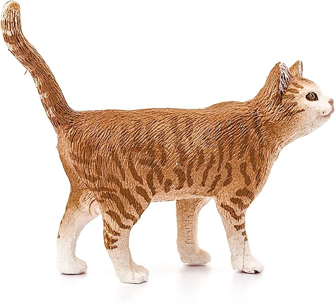 Schleich Farm World, Realistic Cute Cat Toys for Boys and Girls, Orange and White Tabby Cat Toy, Ages 3+ - Figurio