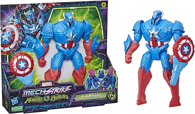 Marvel Avengers Mech Strike Monster Hunters Hunter Suit Captain America Toy, 8-Inch-Scale Deluxe Action Figure, Toys for Kids Ages 4 and Up - Figurio