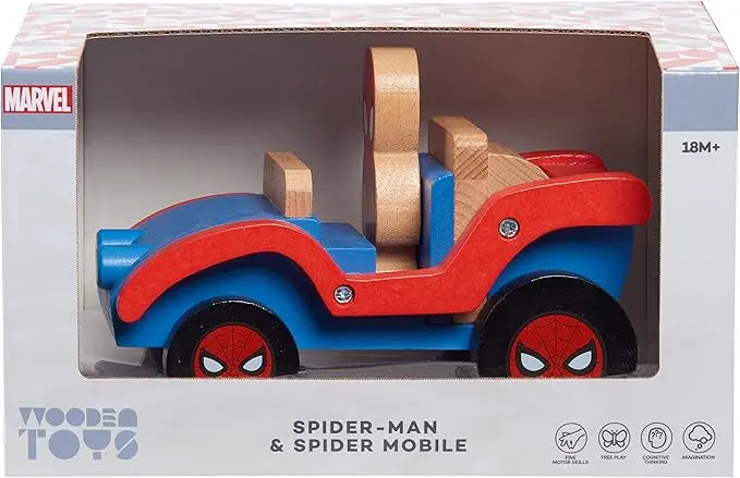 Just Play Disney Wooden Toys Spider-Man and Spider Mobile, Figure and Vehicle, Officially Licensed Kids Toys for Ages 18 Month, Amazon Exclusive - Figurio