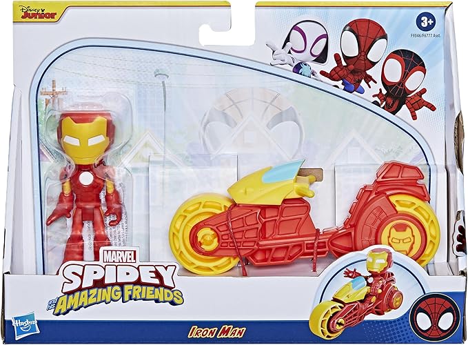 Spidey and his Amazing Friends, Iron Man Action Figure & Toy Motorcycle Playset, Marvel Super Hero Preschool Toys for Kids 3 and Up - Figurio