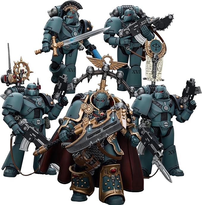 JOYTOY 1/18 Action Warhammer 40,000 Figure Sons of Horus MKVI Tactical Squad Legion Praetor with Power Axe Set of 5 Figures 5''Tall Movable Model Collectible Figurine - Figurio