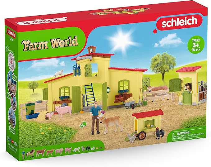 Schleich Farm World Giant 123-Piece Playset Pack with Farmhouse, Chicken Coop, Horse Stall, Farm Toys for Toddlers Ages 3+ - Figurio