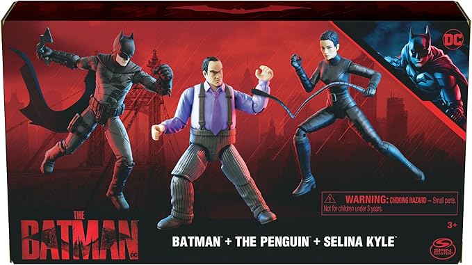 DC Comics, Batman 3-Pack with Exclusive 4” Batman, Selina Kyle, The Penguin Action Figures, 3 Accessories, Batman Movie Kids Toys (Amazon Exclusive) - Figurio