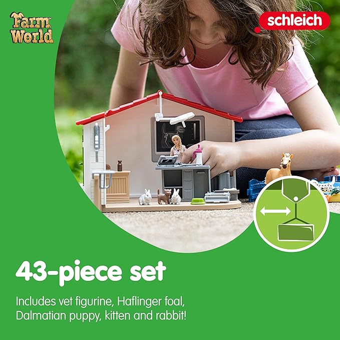 Schleich Farm World — 43-Piece Veterinarian Kit for Kids, Vet Playset with Vet Doll, Pets, Exam Table and Other Accessories, Farm Animal Toys for Kids Ages 3+ - Figurio