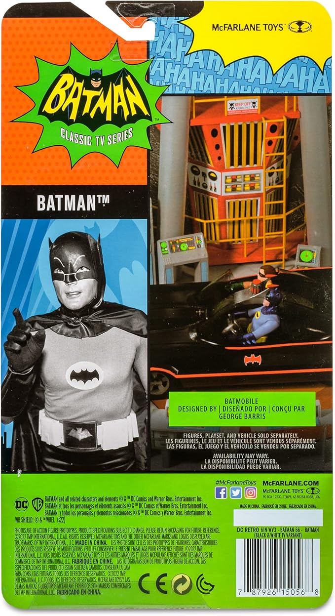 McFarlane Toys, DC Multiverse, 5-inch DC Retro Batman (Black and White) Action Figure with Action Word Bubbles, Collectible DC Retro 1960's TV Figure – Ages 12+ - Figurio