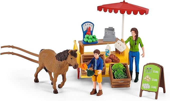 SCHLEICH Farm World, 21-Piece Playset, Farm Toys for Girls and Boys Ages 3-8, Sunny Day Mobile Farm Stand - Figurio