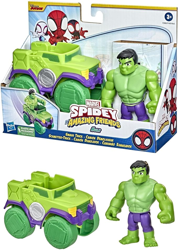 Marvel Spidey and His Amazing Friends Hulk Action Figure and Smash Truck Vehicle, Preschool Toy for Kids Ages 3 and Up - Figurio