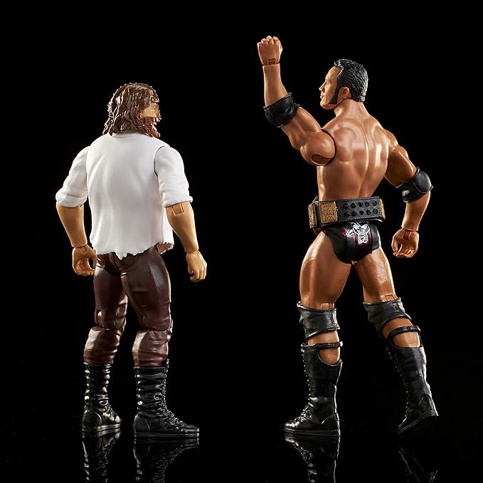 Mattel WWE The Rock vs Mankind Championship Showdown Action Figure 2-Pack with Championship, 6-inch - Figurio