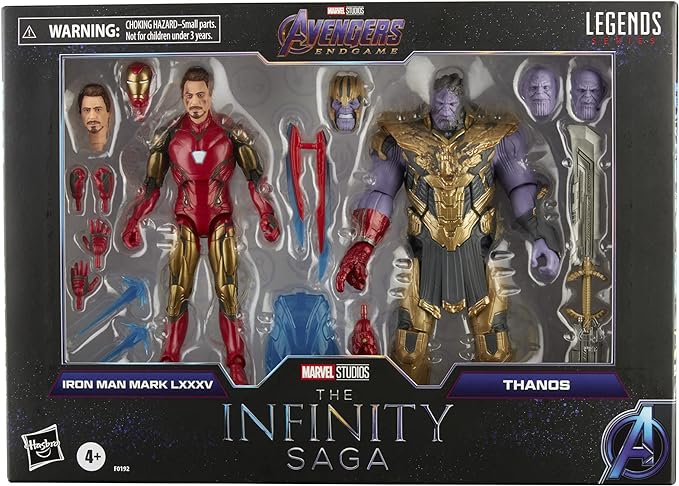 Marvel Hasbro Legends Series 6-inch Scale Action Figure 2-Pack Toy Iron Man Mark 85 vs. Thanos, Infinity Saga Character, Premium Design, 2 Figures and 8 Accessories - Figurio