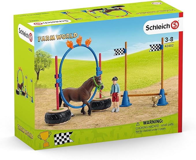 Schleich Farm World, Horse Toys for Kids, Pony Agility Race Playset with Horse Figurines and Accessories 22-piece set, Ages 3+ - Figurio