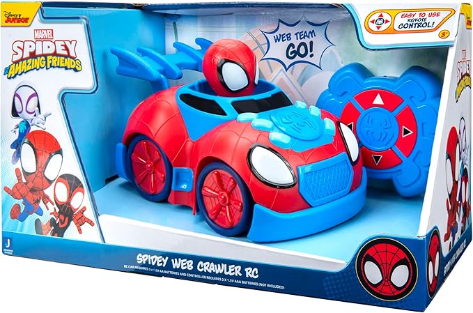 Marvel Spidey and His Amazing Friends Web Crawler RC - Remote-Controlled Vehicle - Features Built-in Super Hero with 4 Controller Functions, Blue & Red - Figurio