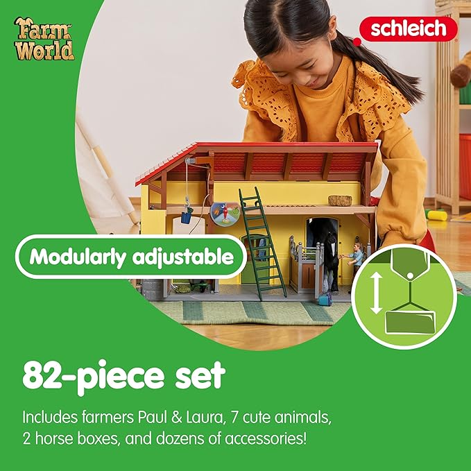 Schleich Farm World, Toy Barn Gift for Kids with Farm Animal Toys and Accessories 30-Piece Set, Ages 3+ - Figurio