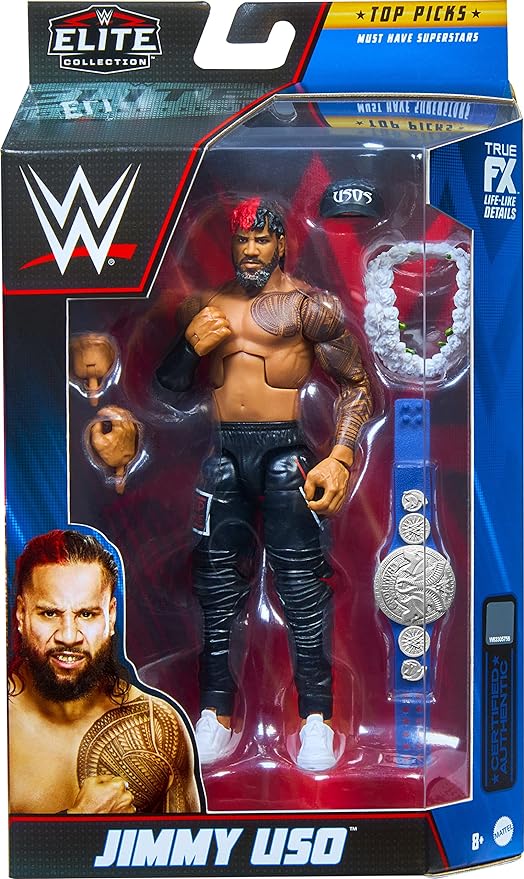 Mattel WWE Jimmy Uso Top Picks Elite Collection Action Figure, Articulation & Life-Like Detail, Interchangeable Accessories, 6-in - Figurio