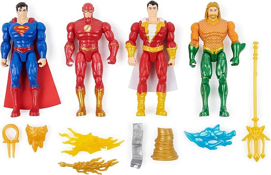 DC Comics, Action Figures 4-Pack, Superman, The Flash, Shazam!, Aquaman 4-inch Figures, Accessories, Superhero Kids Toys for Boys and Girls, Ages 3+ - Figurio