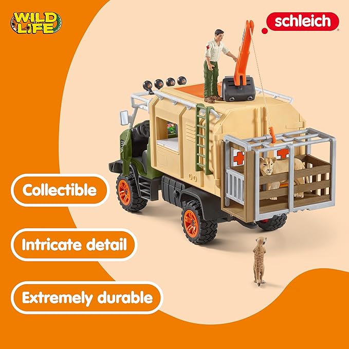 Schleich Wild Life — 45-Piece Animal Rescue Toy Truck Playset with Ranger, Lion and Meerkat Figures, Playsets to Inspire Storytelling, Wild Animal Toys for Kids Ages 3+ - Figurio