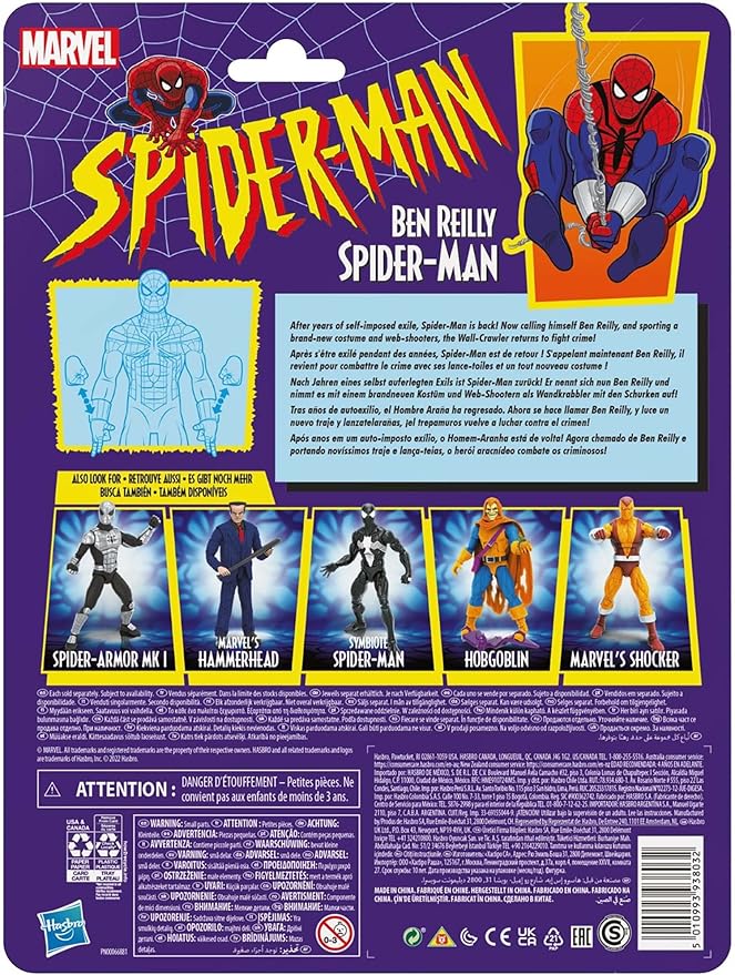 Spider-Man Marvel Legends Series 6-inch Ben Reilly Action Figure Toy, Includes 5 Accessories: 4 Alternate Hands, 1 Web Line FX - Figurio