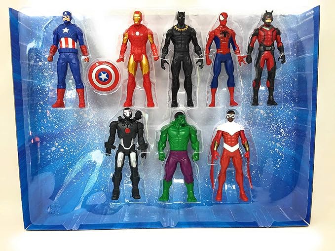 Marvel Avengers Action Figures - Iron Man, Hulk, Black Panther, Captain America, Spider Man, Ant Man, War Machine & Falcon! (8) - Figurio