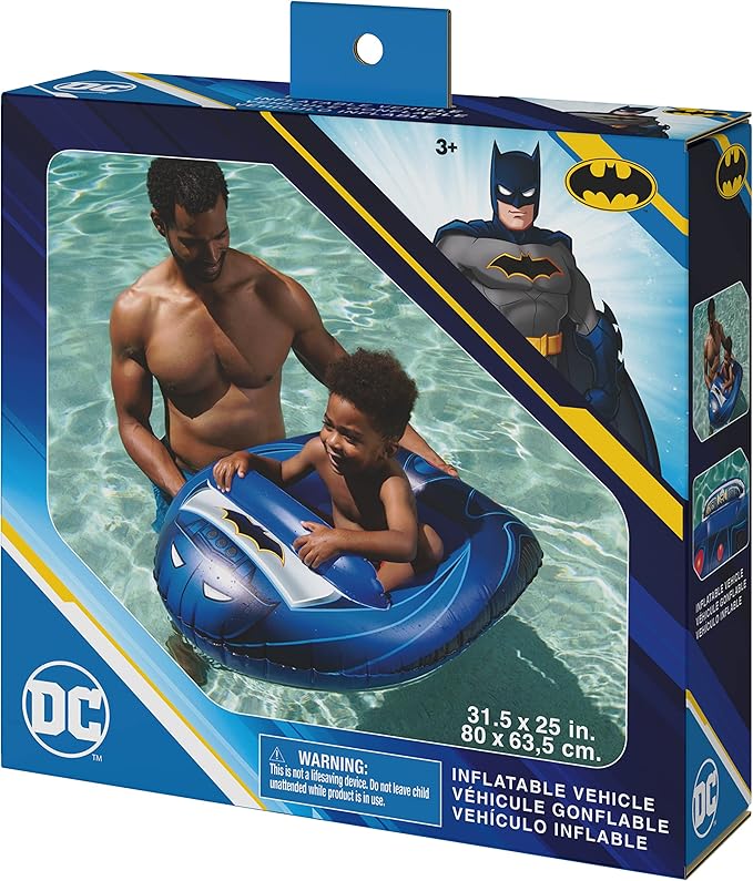 Swimways DC Batman Batmobile Inflatable Water Boat Vehicle, Inflatable Pool Floats and Kids Pool Toys, Batman Pool Party Supplies for Kids Aged 3 & Up - Figurio