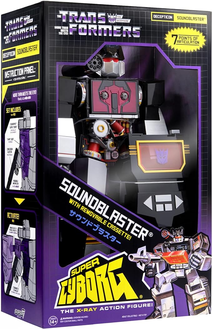 Super7 Super Cyborg Transformers Soundwave Soundblaster - 11" Transformers Action Figure with Accessories Classic Cartoon Collectibles and Retro Toys - Figurio