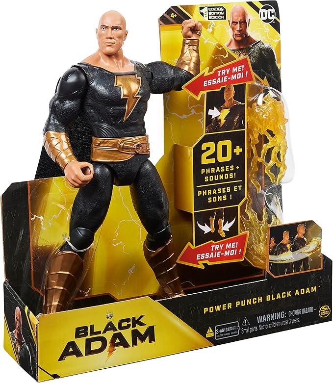 DC Comics, Power Punch Black Adam 12-inch Action Figure, 20+ Phrases and Sounds, Lights Up with 2 Accessories, Black Adam Movie Collectible Kids Toys for Boys and Girls Ages 3 and Up - Figurio