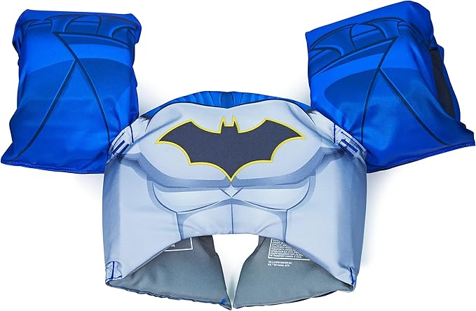 SwimWays DC Batman Swim Trainer, US Coast Guard Approved Life Vest Kids Swim Vest, Arm Floaties & Life Jackets for Kids 33-55 lbs, Batman - Figurio