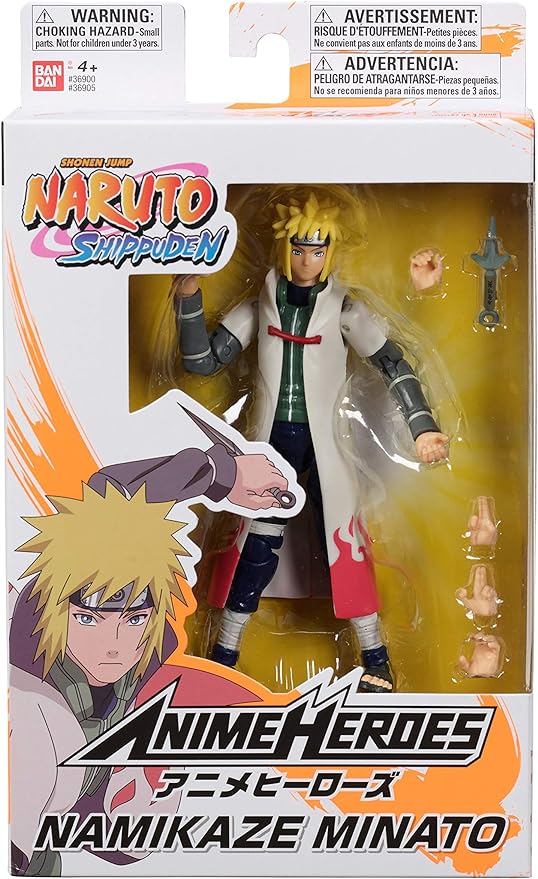 BANDAI Anime Heroes Official Naruto Shippuden Action Figure - Namikaze Minato - Poseable Action Figure with Swappable Hands and Accessories 36905, Multi-Colored - Figurio