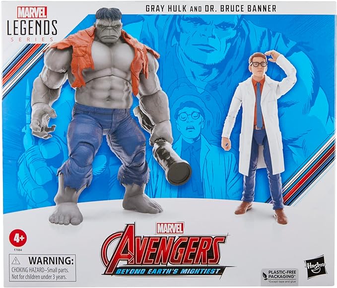 Marvel Legends Series Gray Hulk and Dr. Bruce Banner, Avengers 60th Anniversary Collectible 6 Inch Action Figures, 6 Accessories - Figurio